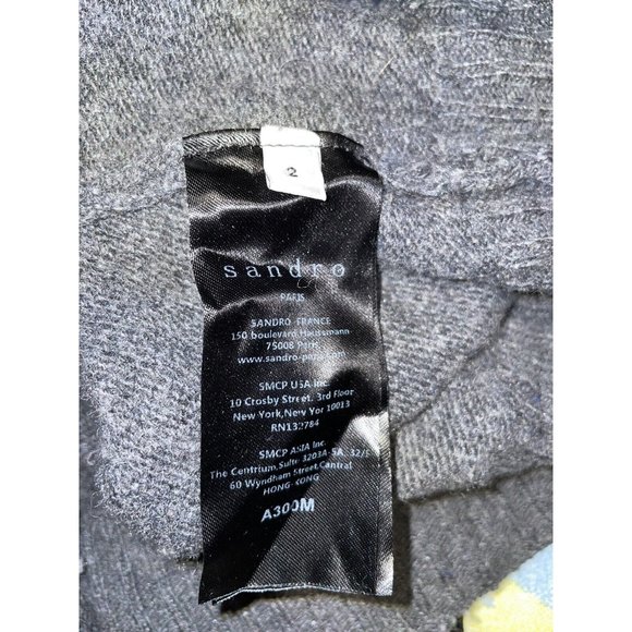 Sandro Paris Briona Gray Wool V-Neck Varsity Stripe Sleeve Pullover Sweater Sz 2 - Picture 4 of 8